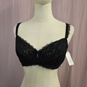 NEW Gilligan & O'Malley Womens Floral Lace Unlined Balconette Bra- Black, 38B